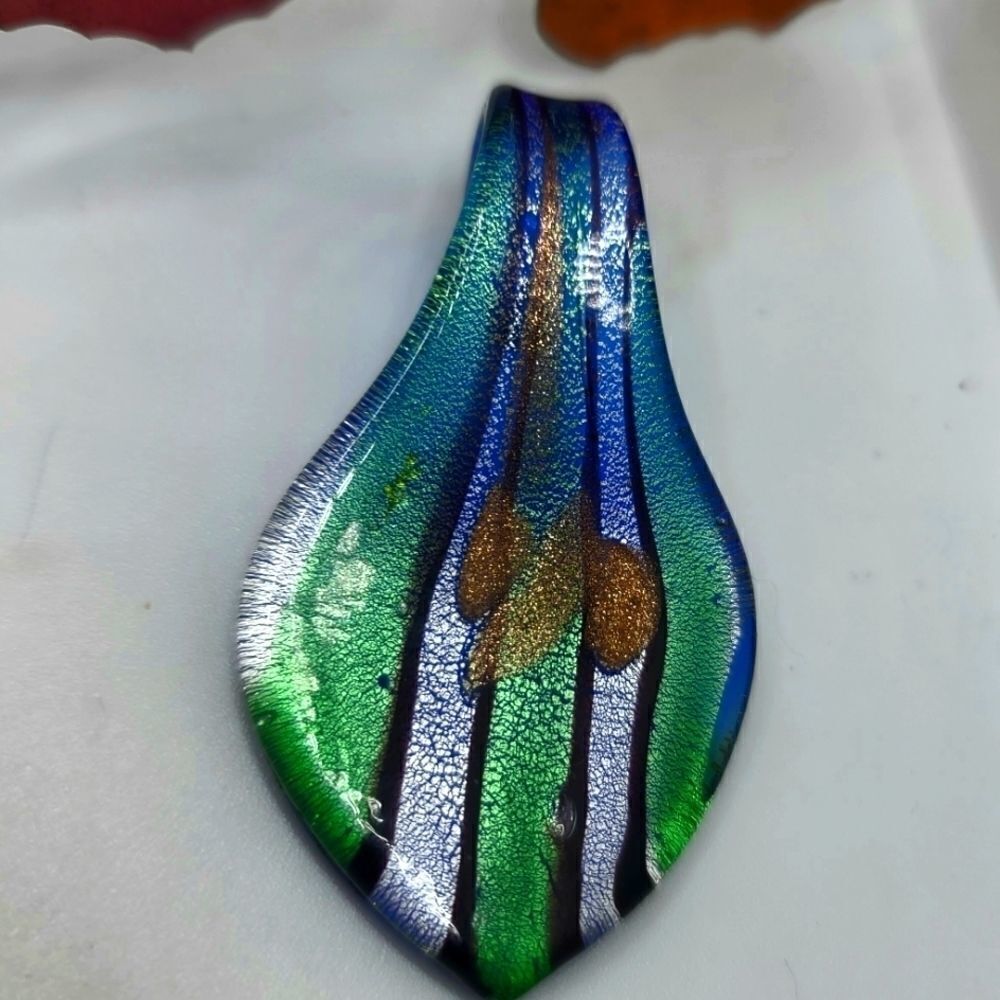 "5/$40" Leaf Metallic Art Glass Pendant